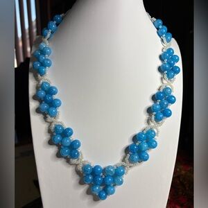 Hand Crafted Blue Agate Beaded Necklace 23 inches
